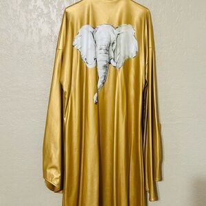 Sassy Jones, Gold Swing, Faux Leather, Long Coat - Elephant Print Print  🐘